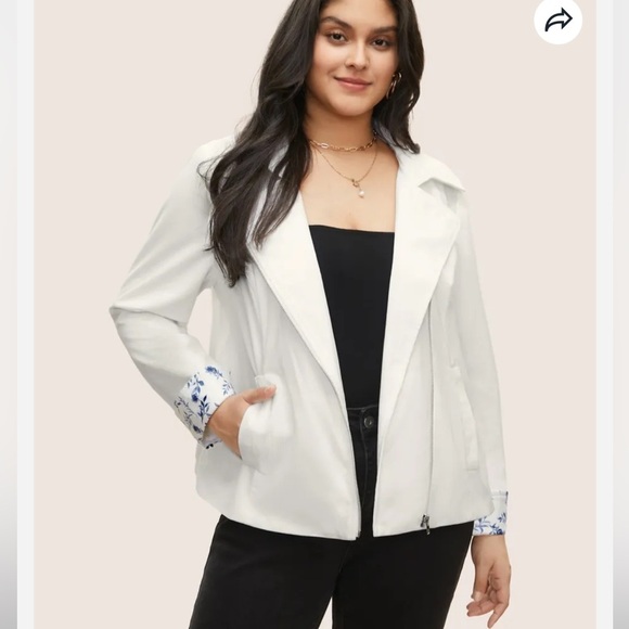 BloomChic Plus Size Corduroy Patchwork Floral Lapel Collar Zipper Jacket - Picture 4 of 10